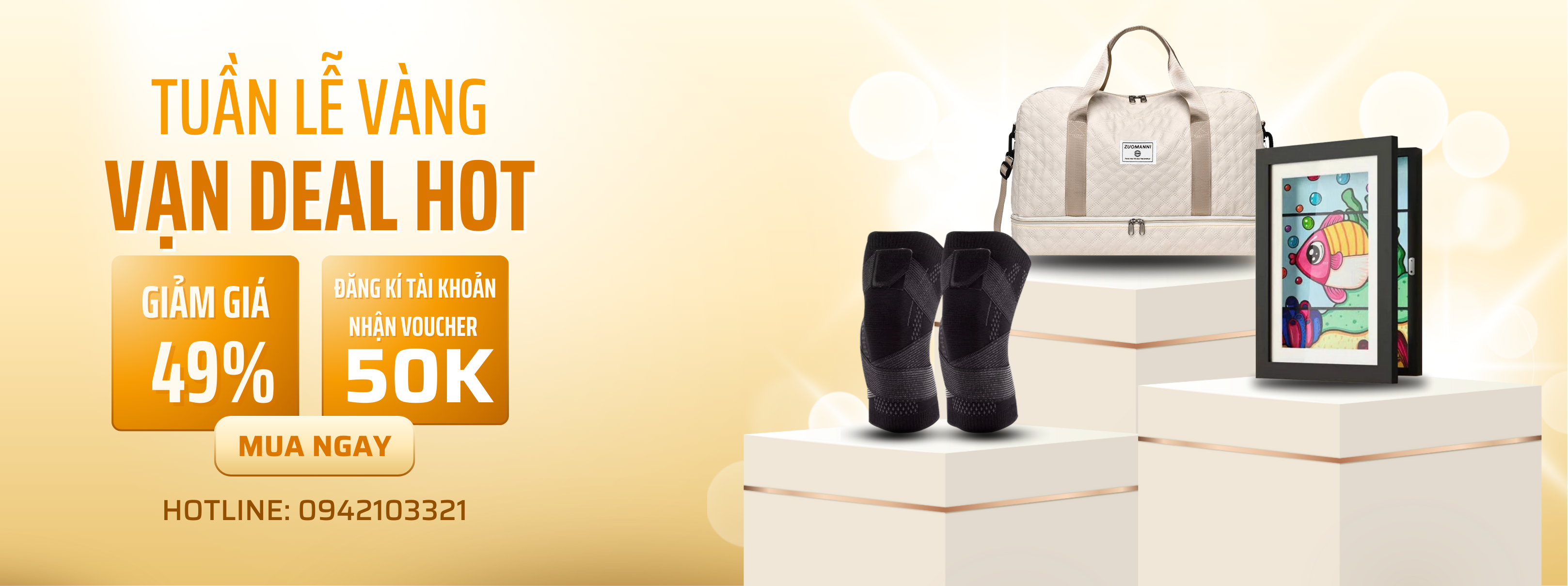 Banner Sale Khuyến mãi Mỹ phẩm Làm đẹp Thanh lịch Nữ tính Vàng (856 x 320 mm)