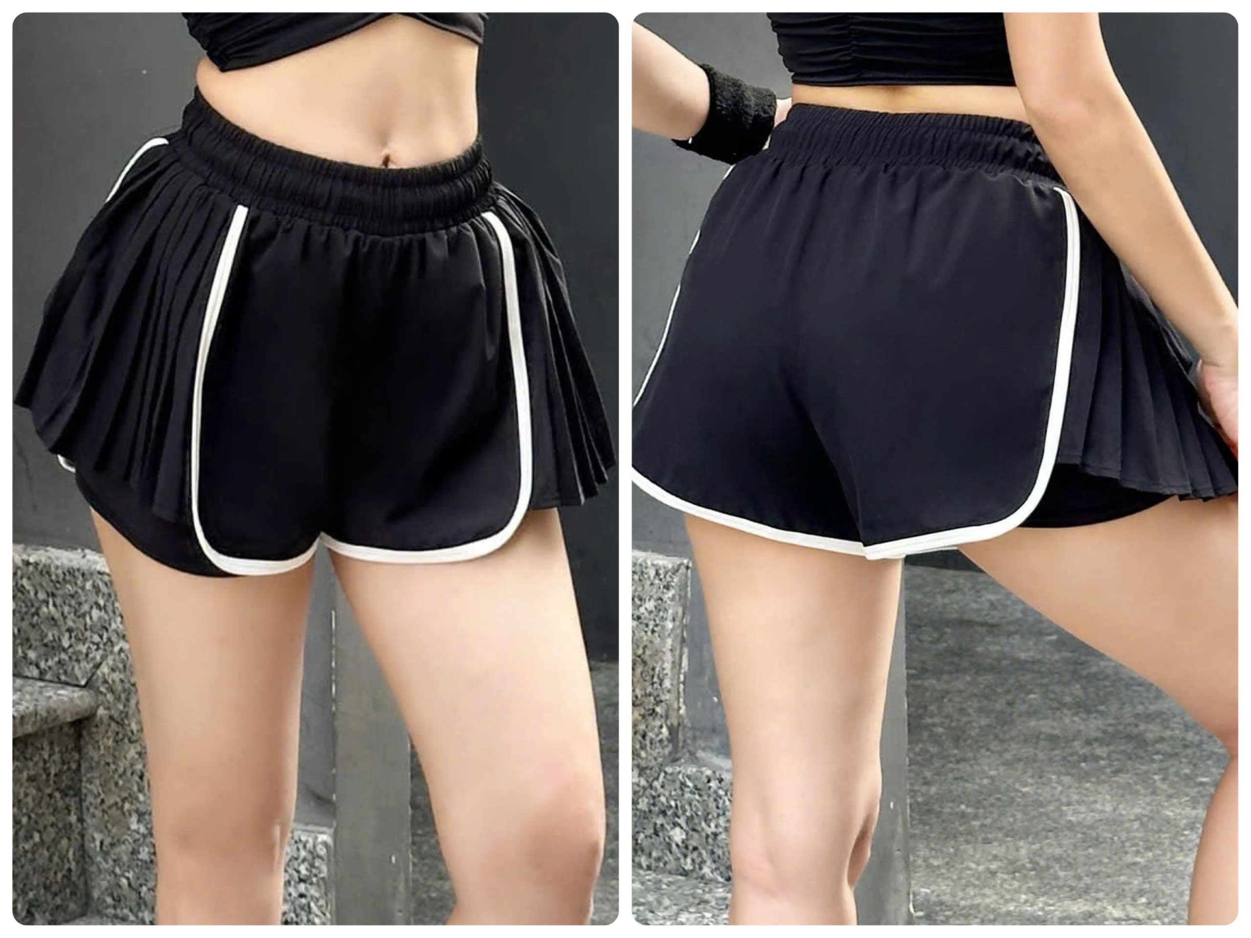 Quần Đùi Thể Thao Nữ Boxer 2 Lớp Xếp Li 2 Bên Phối Viền