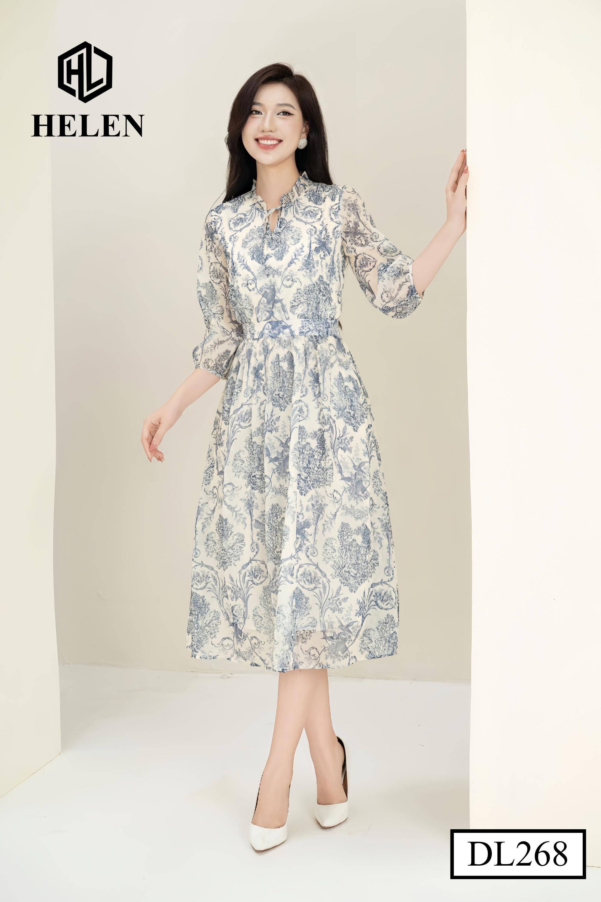 Đầm xòe họa tiết thổ cẩm cổ nhún tay lỡ DL268_thumbnail_2