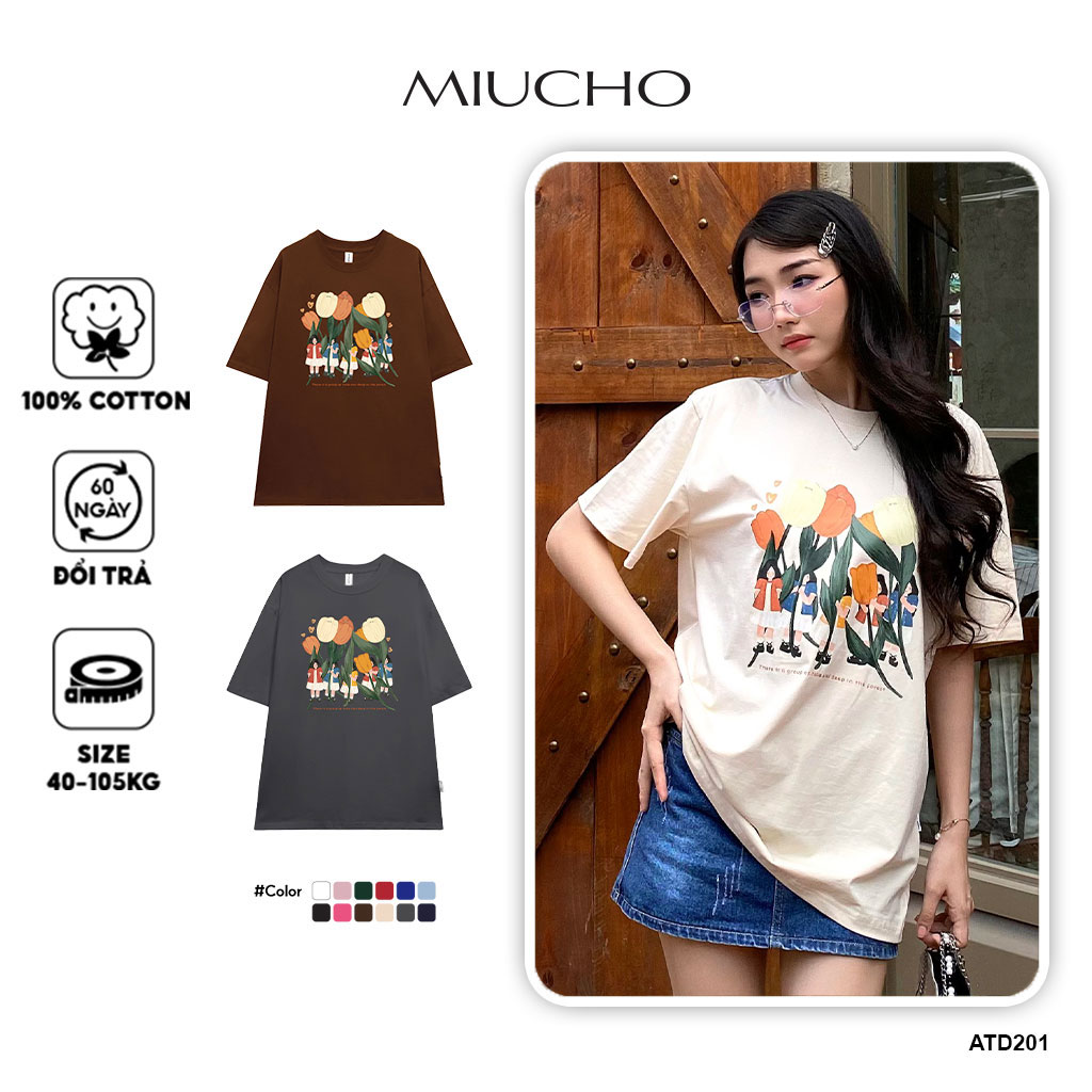 Áo thun nữ hoa tulip form rộng ATD201 Miucho chất vải cotton in Artwork_thumbnail_21