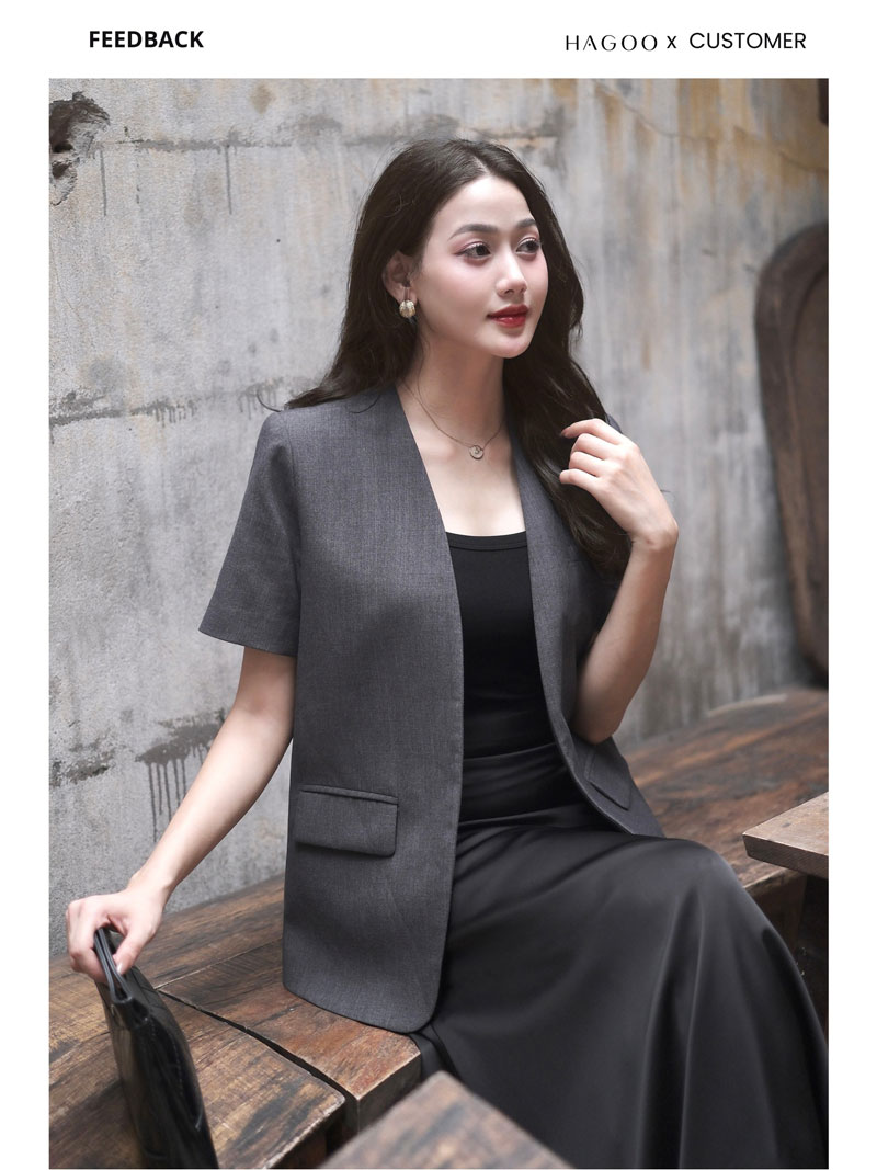 Áo blazer nữ không ve tay cộc