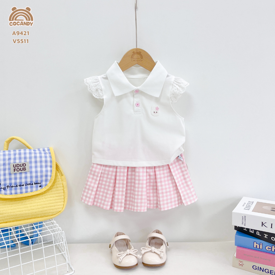 Áo cộc TRẮNG tay cánh tiên ren thêu thỏ