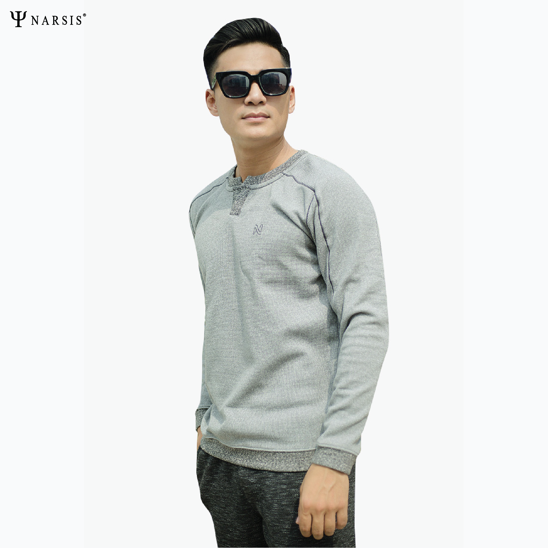 ÁO NAM NARSIS  MÀU GHI D7064 NARSIS VẢI LEN COTTON ẤM ÁP, THOÁNG MÁT, GIỮ ẤM TỐT, MỀM MẠI