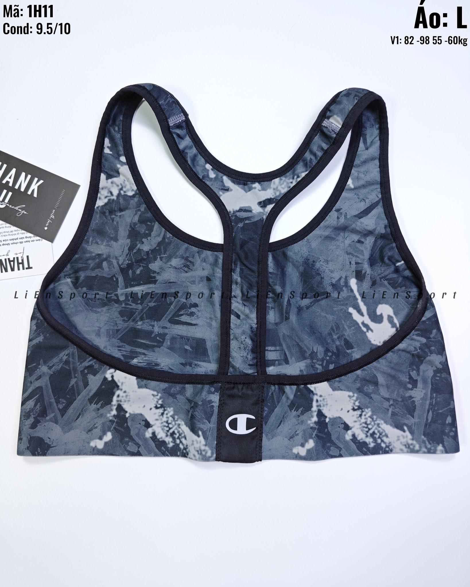 Champion Áo bra thể thao lưng chữ X Nữ Size L Xám đen loang trắng Auth 2nd Co giãn tốt Thấm hút mồ hôi Dáng ôm sát Phù hợp gym yoga chạy bộ Logo ép nhiệt Mã:1H11_thumbnail_4