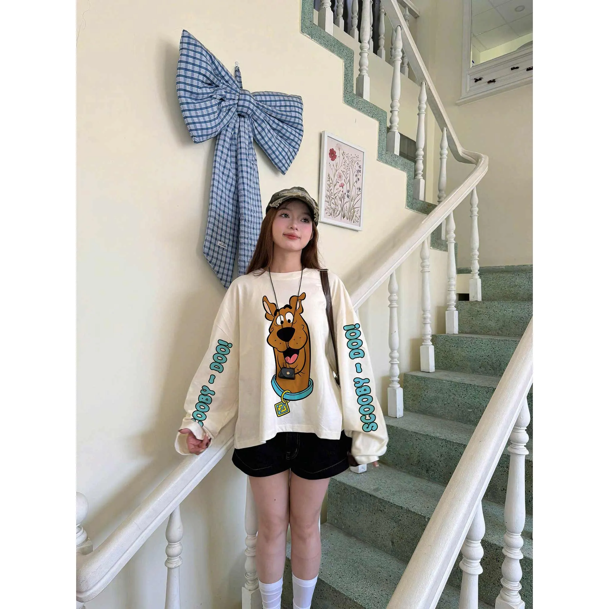 Áo thun boxy nam nữ tay dài Miucho cotton thoáng mát dày dặn SCOOBY DOO in mix 2664_thumbnail_2