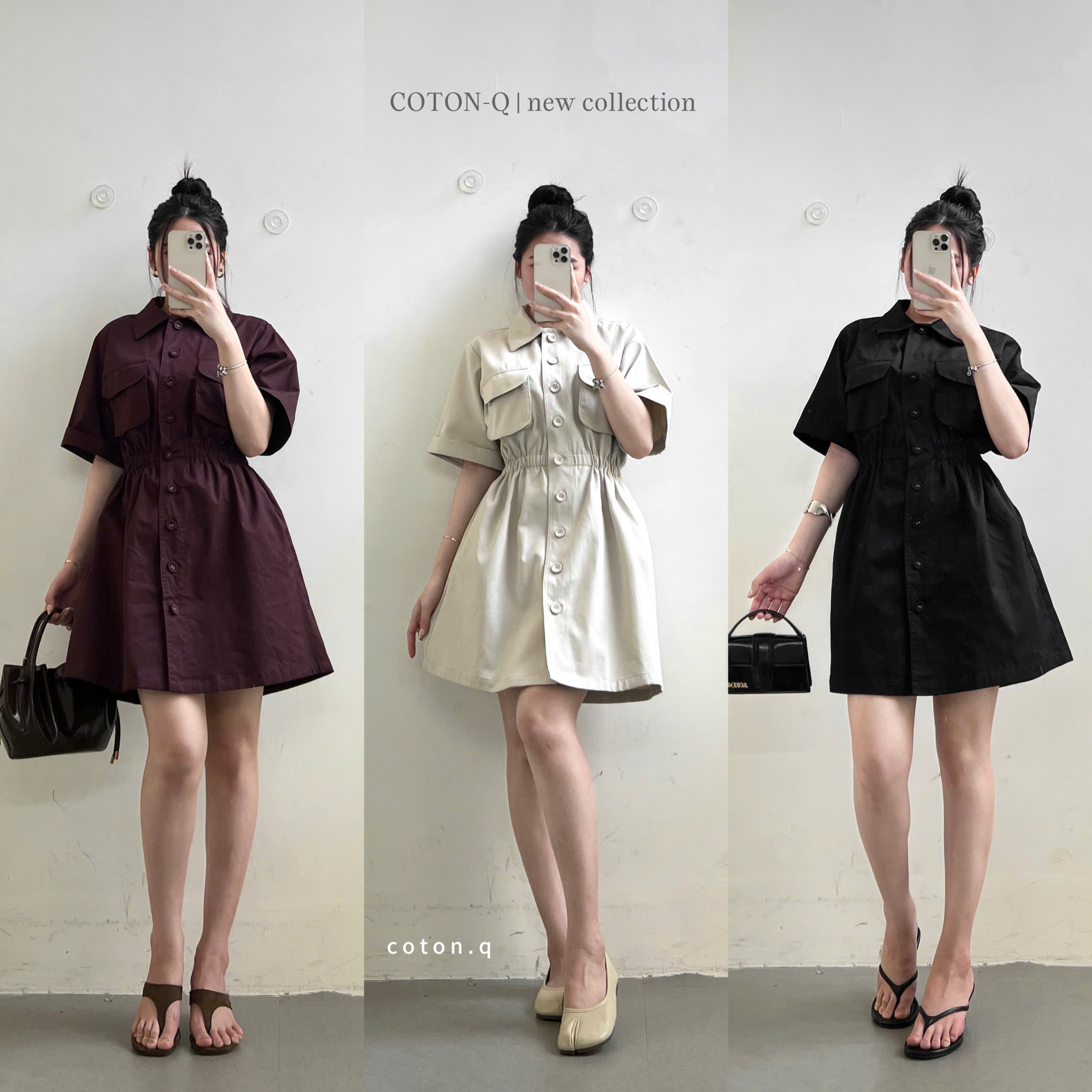 Đầm nữ Coton Q nhún 2 túi ( BE )_thumbnail_15