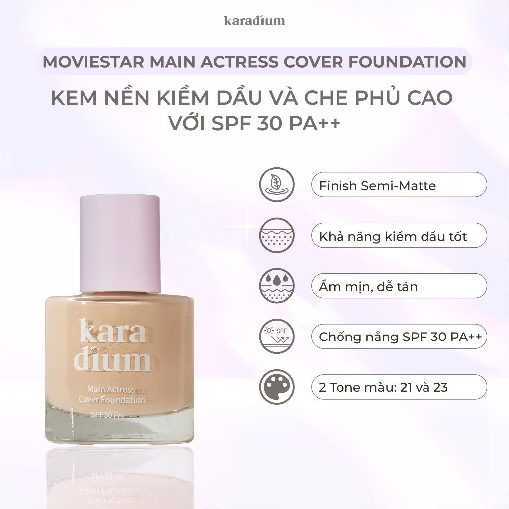 [KARADIUM] Kem nền Karadium Like A Movie Star Main Actress Cover SPF30 PA++ 30ml