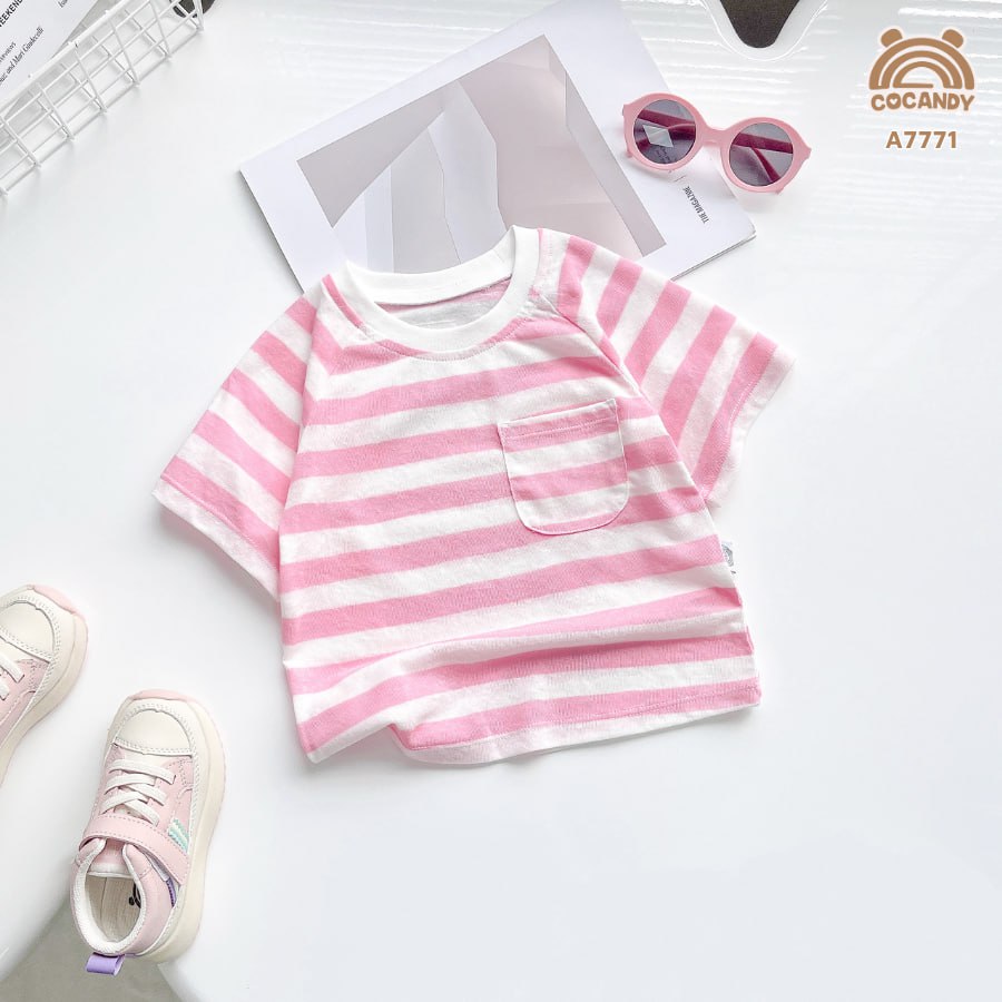 Áo cộc kẻ HỔNG TRẮNG phối túi ngực COCANDY_thumbnail_1