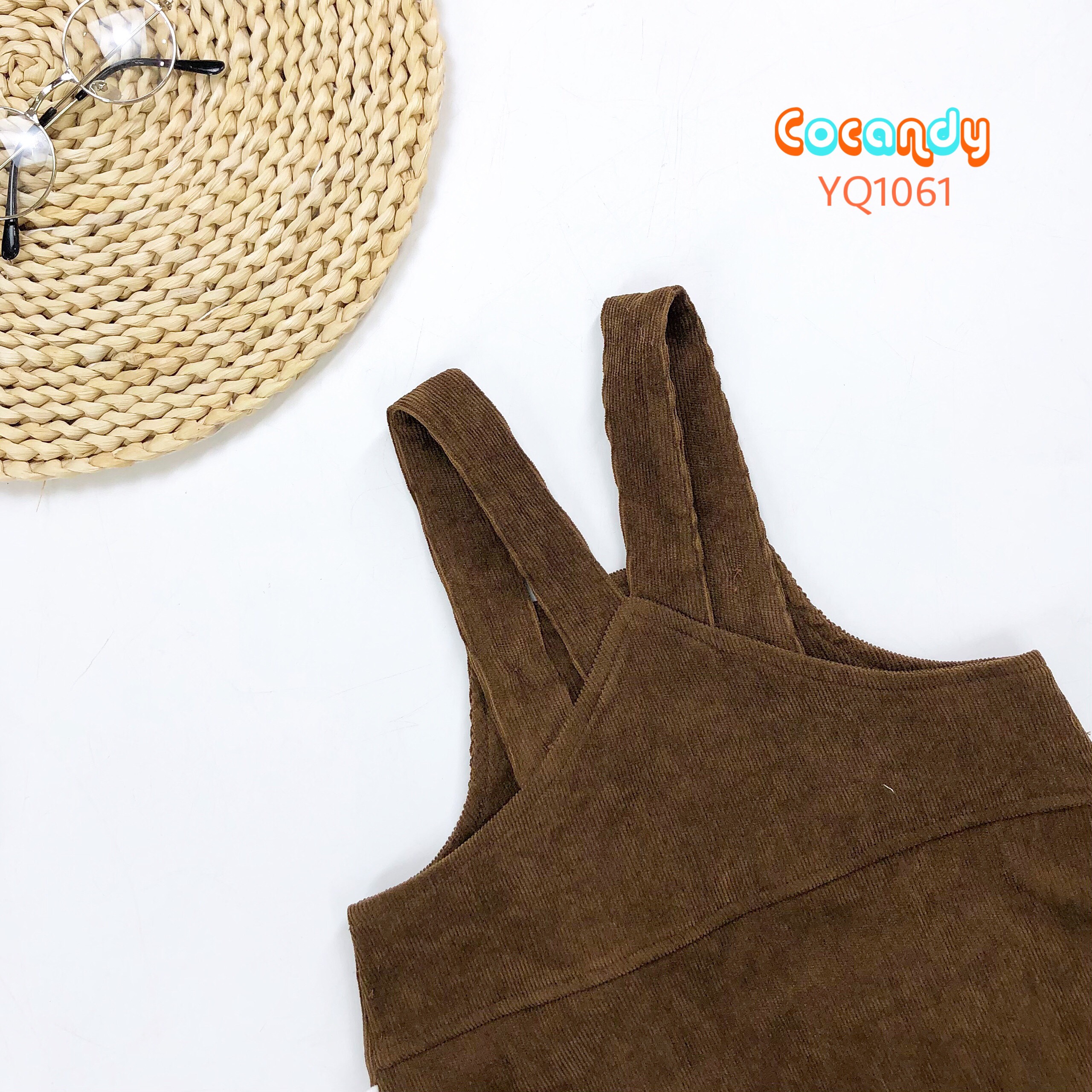 Yếm quần nhung NÂU cúc lệch_thumbnail_1