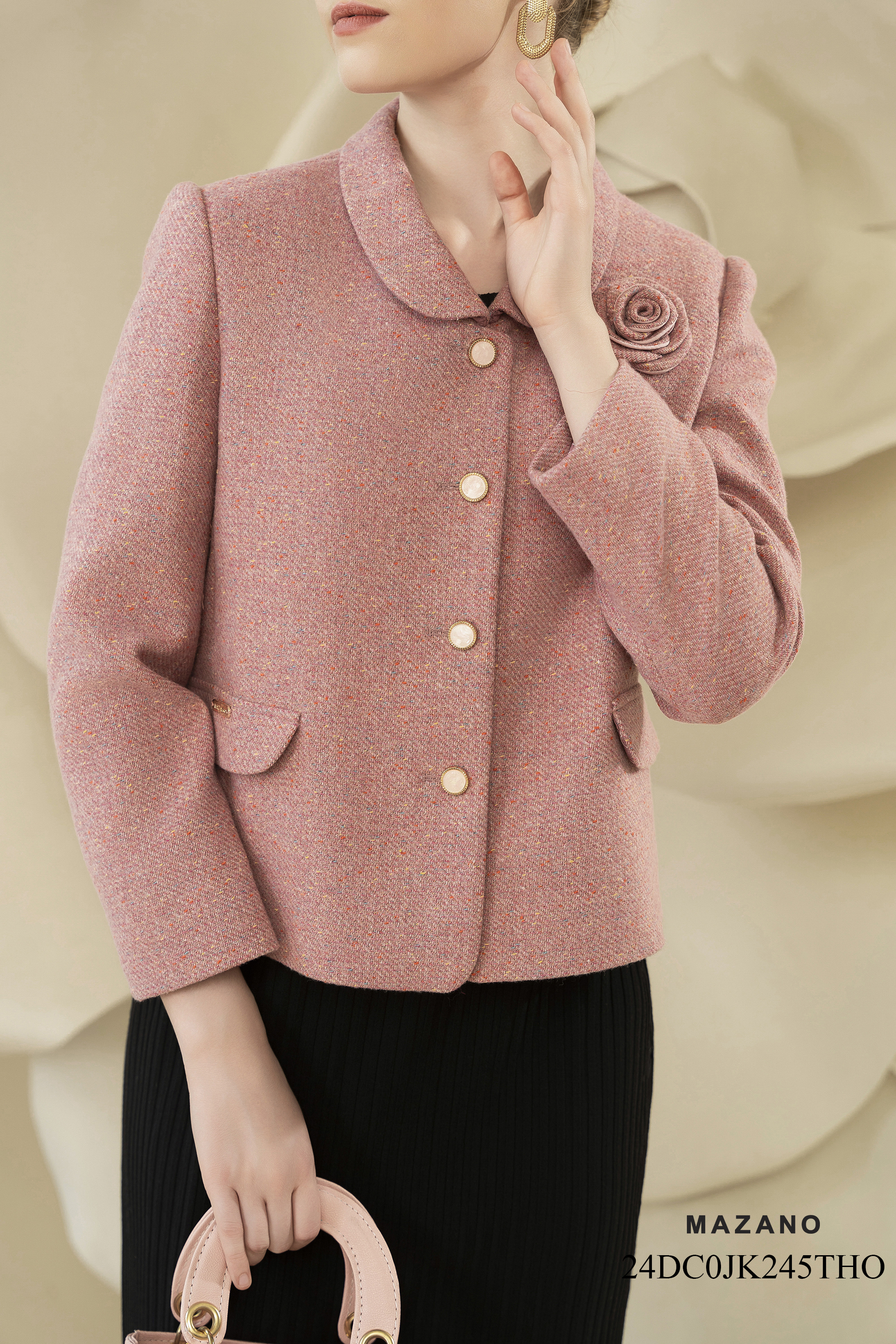 Áo khoác ngắn Suông Vải dạ len cao cấp  Dài dưới eo JK245THO_thumbnail_3