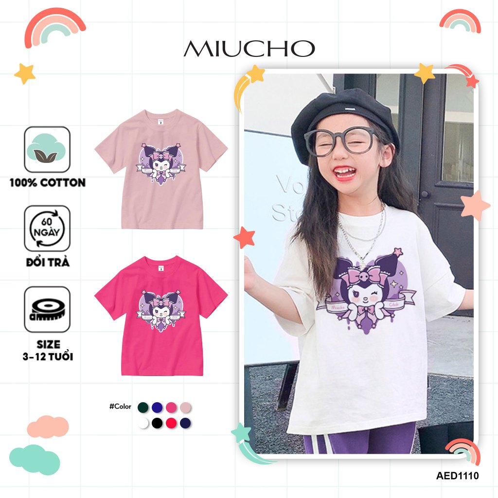 Áo thun cho bé gái cute form rộng AED1110 Miucho Kid tay ngắn cổ tròn style hàn quốc in mix_thumbnail_1
