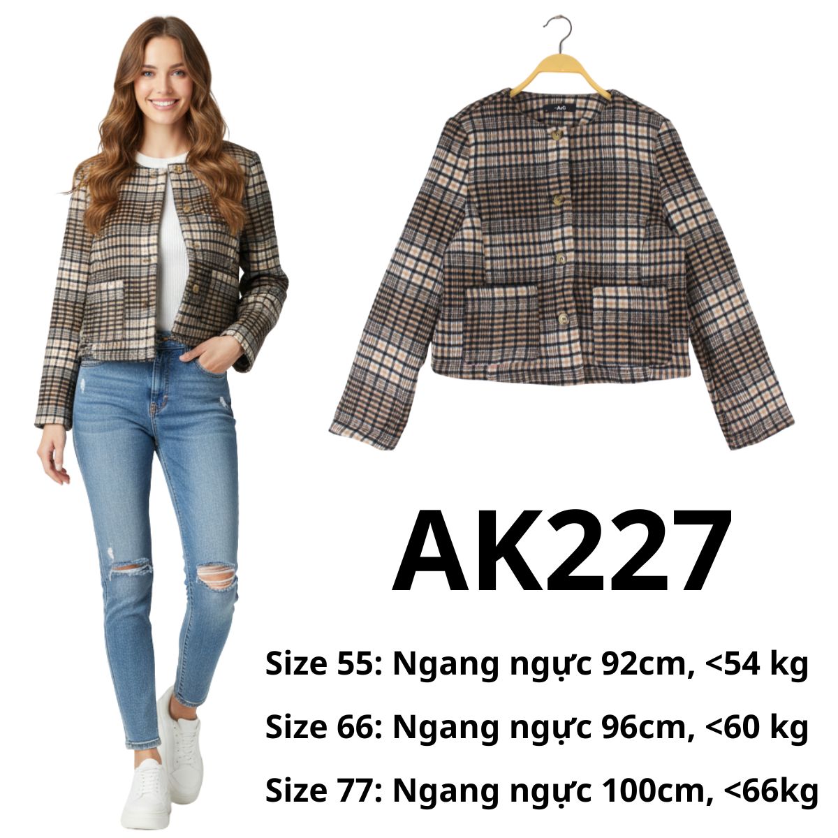 AK227 - Áo Khoác dạ crop