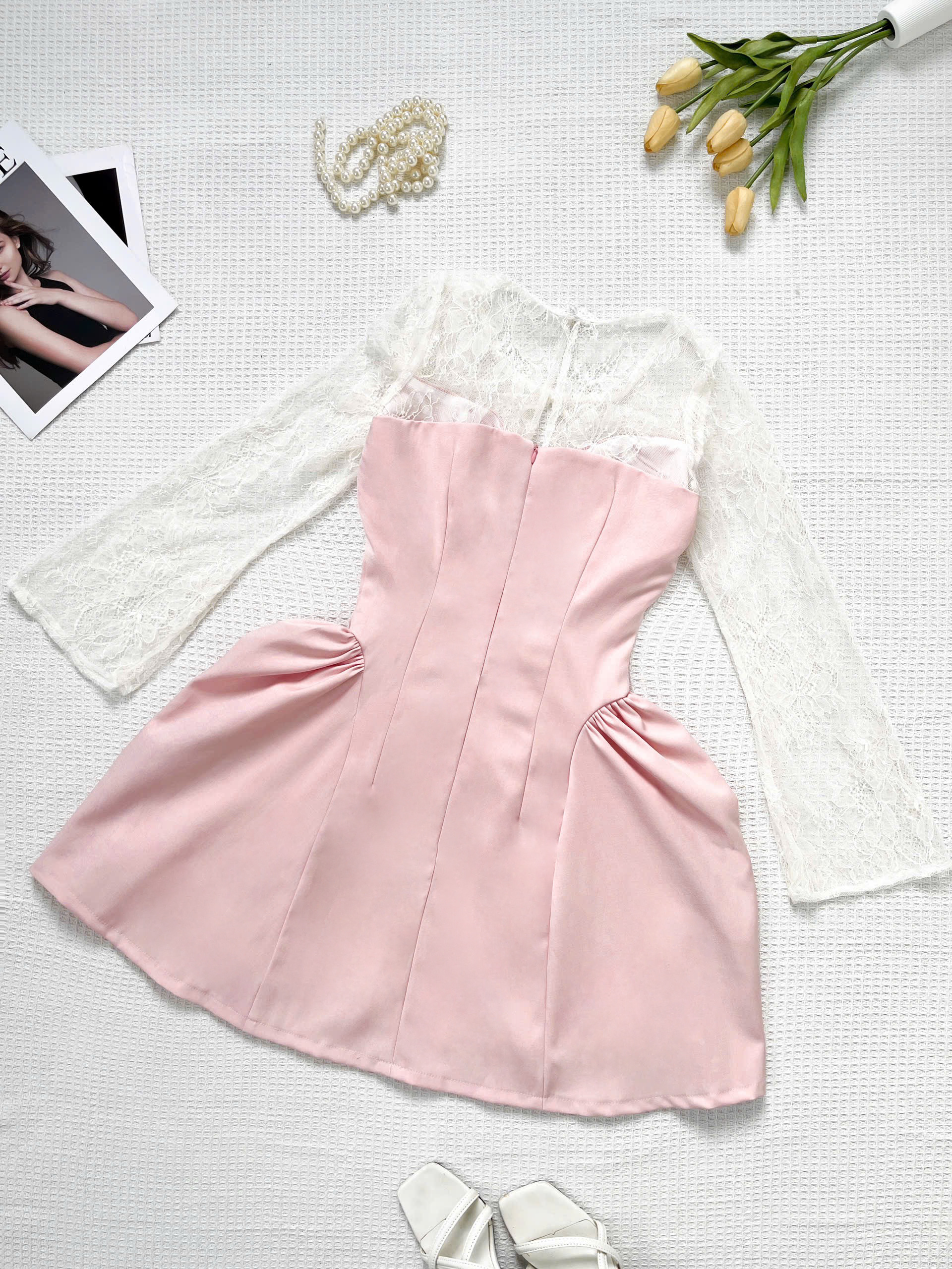 Đầm kiểu xòe nhẹ phối ren tay loe bigsize DA166 dành cho nàng béo mập từ 55-95kg_thumbnail_2