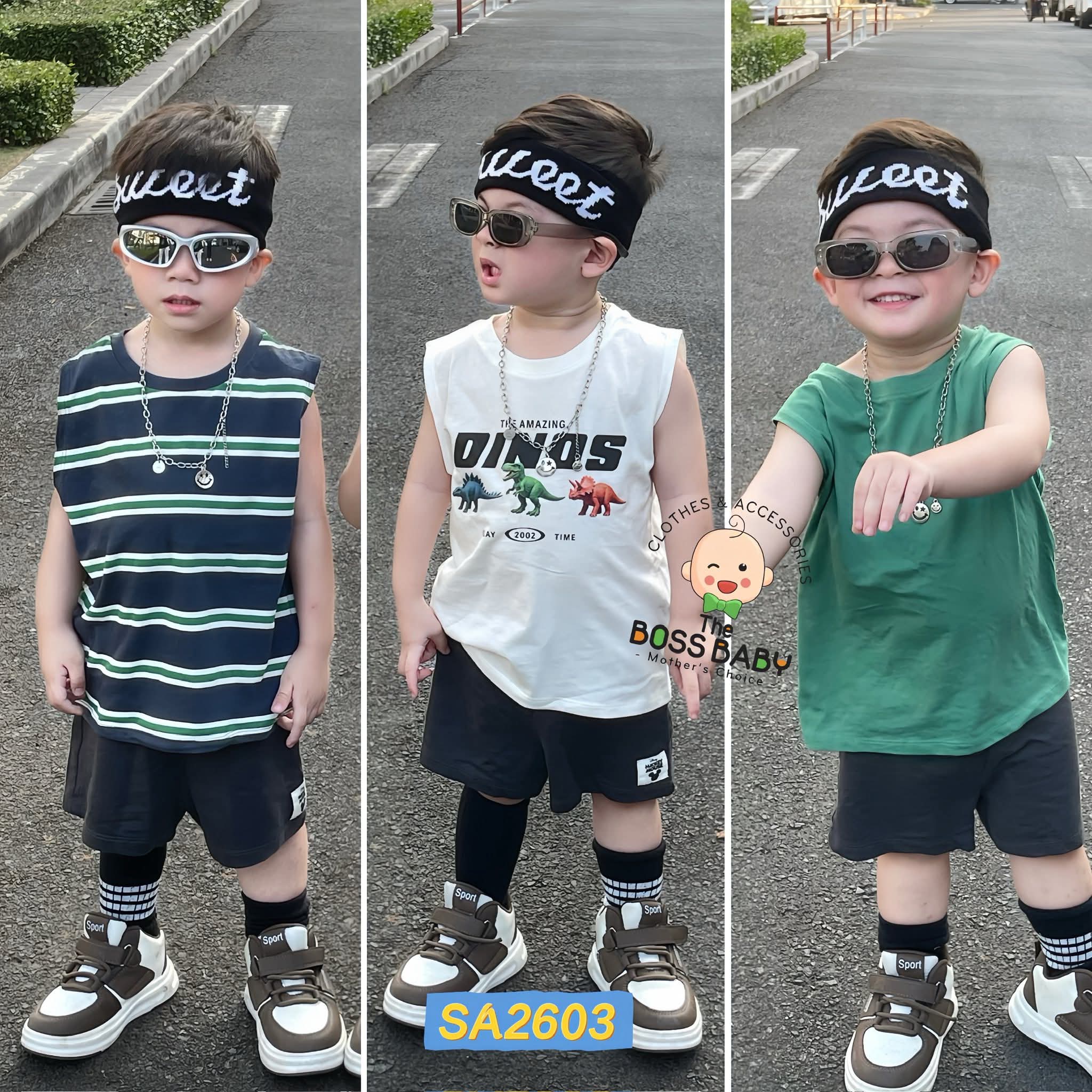Set 3 áo sát nách cotton xanh trắng kẻ