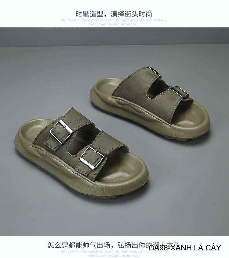 GA98 - Dép xỏ ngón nam đế dày thời trang, da bò mềm, hai quai khóa kim loại, màu Xanh Lá Cây và Đen_thumbnail_7