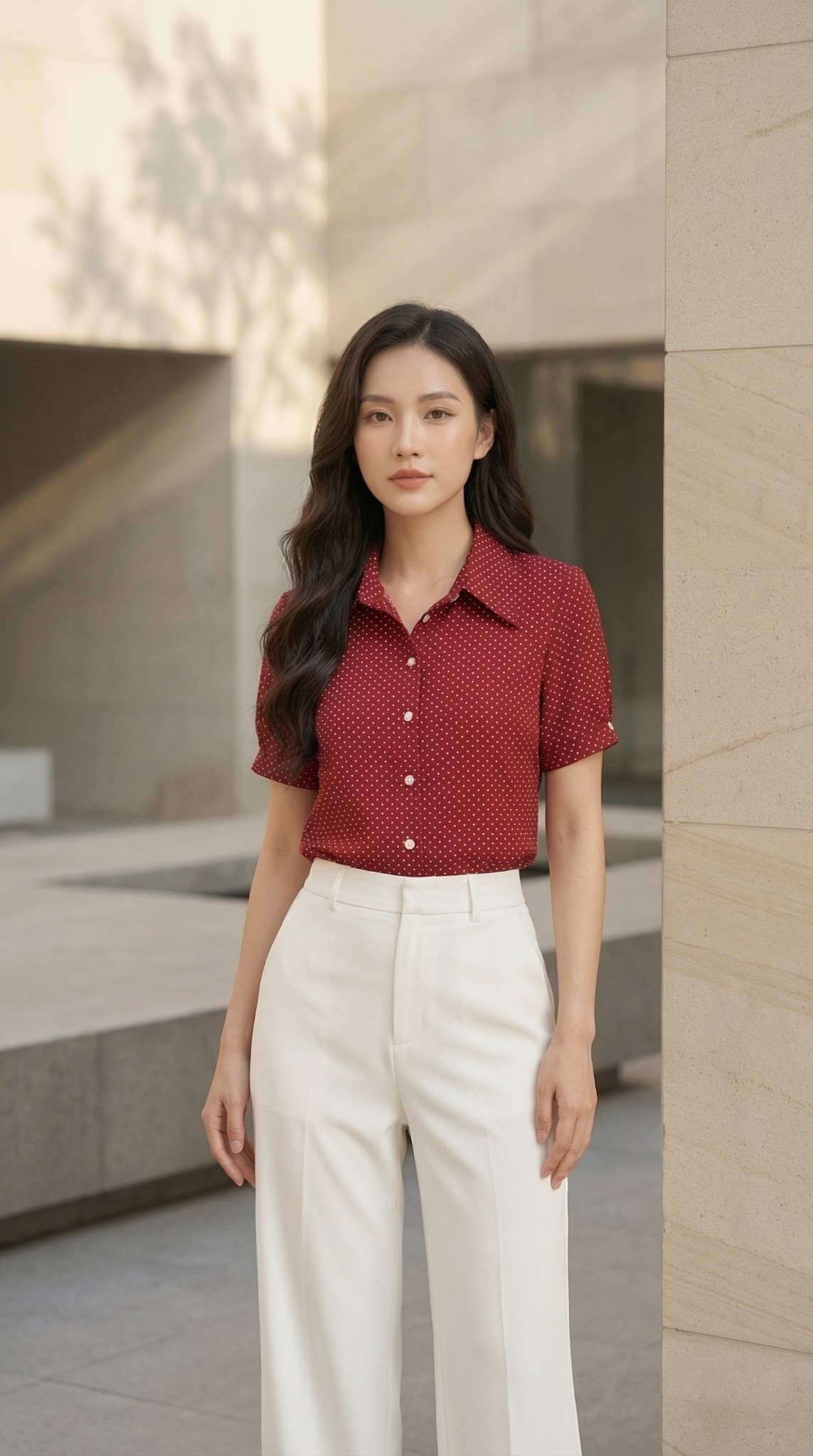 Áo sơ mi công sở TRALI 25106 chấm bi đỏ_thumbnail_2