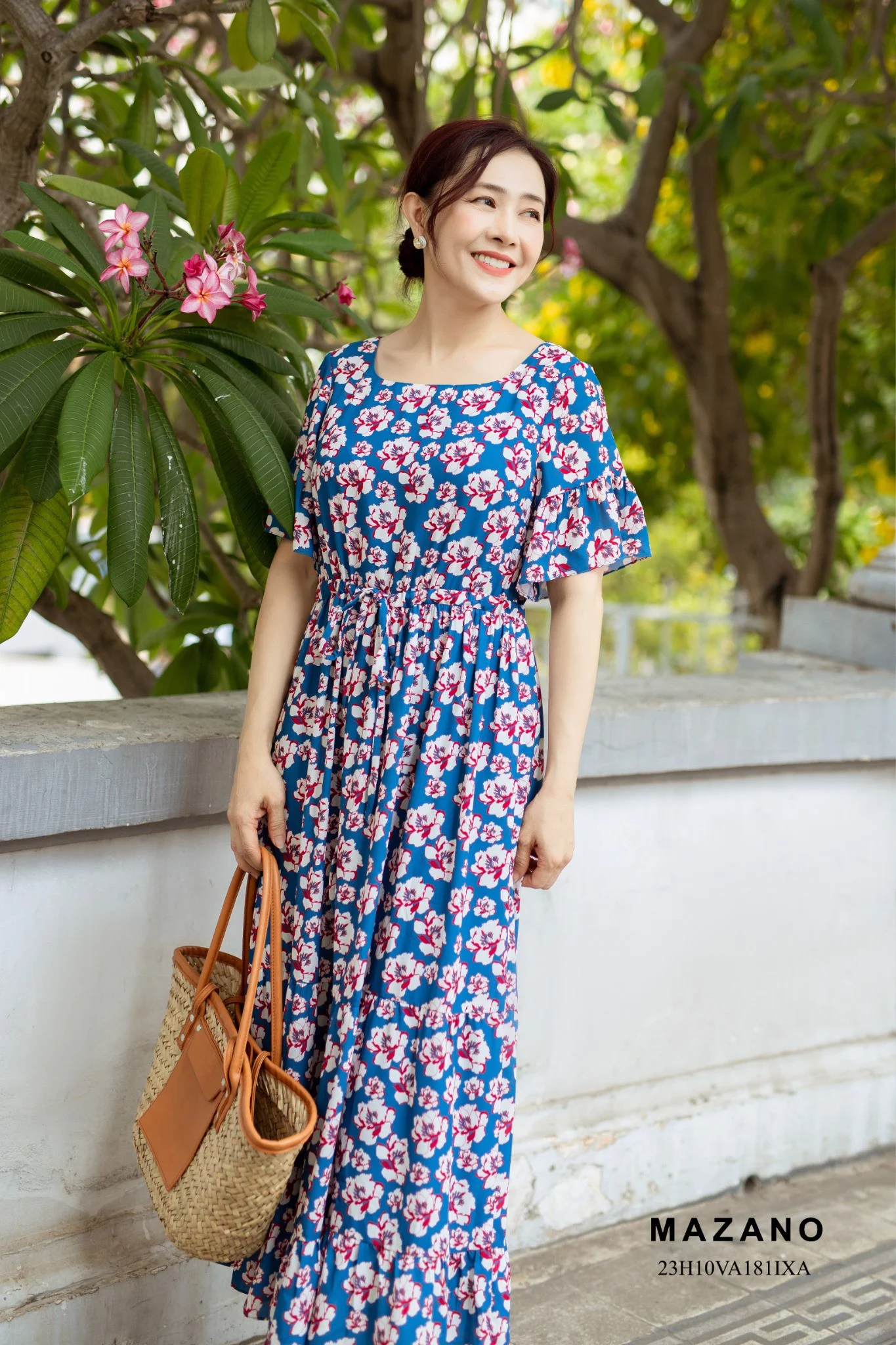 Đầm xanh rút dây eo phối bèo nữ tính_thumbnail_2