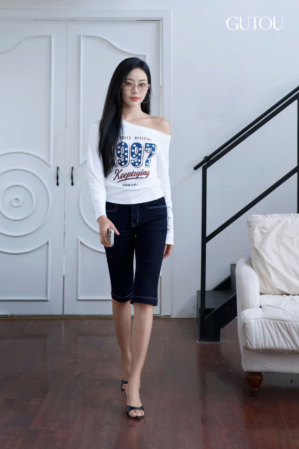 [ GUTOU ] Quần Jean Lửng Ôm Xanh Đen Basic_thumbnail_8