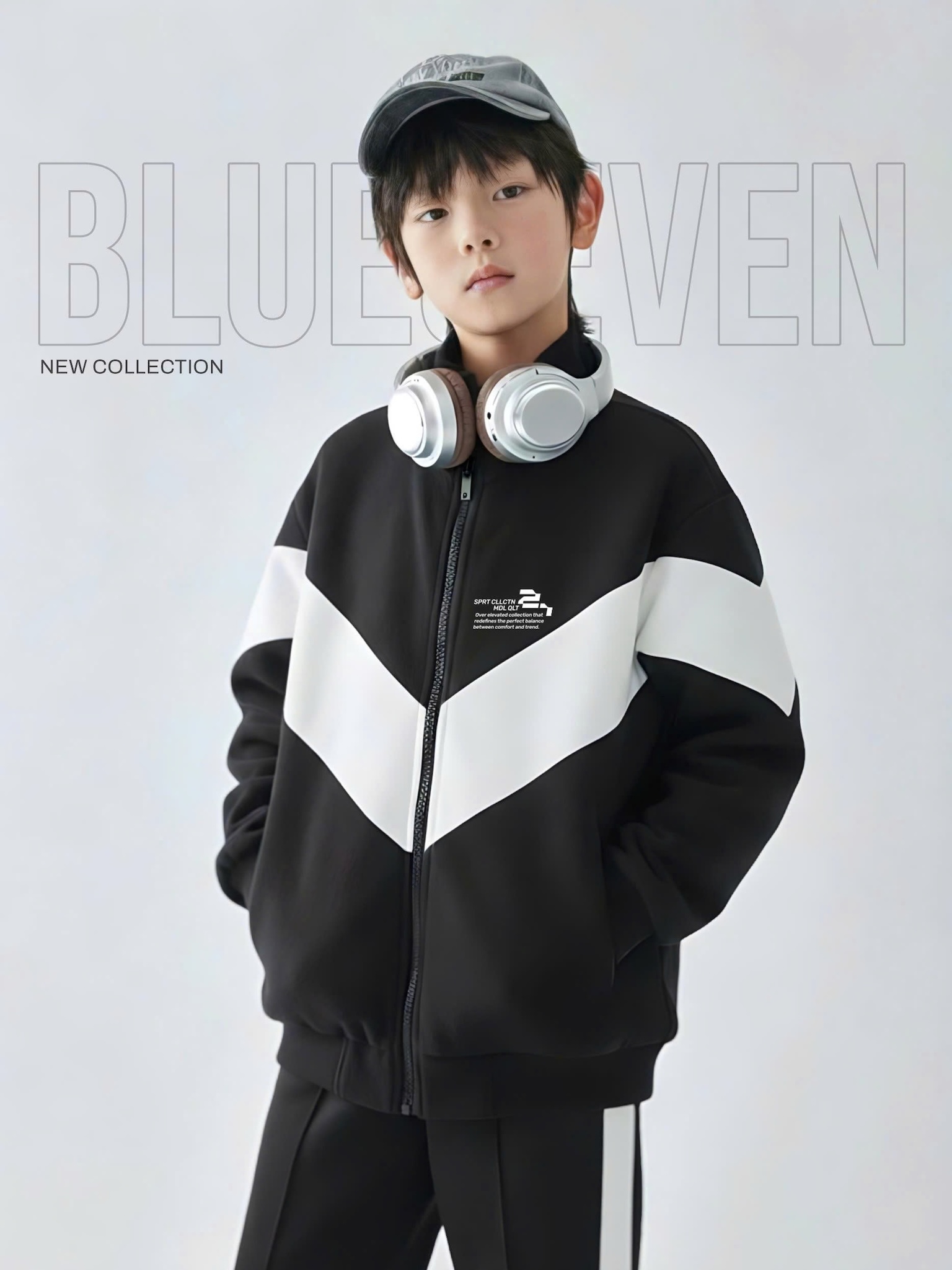 Áo khoác nỉ đen phối sọc trắng