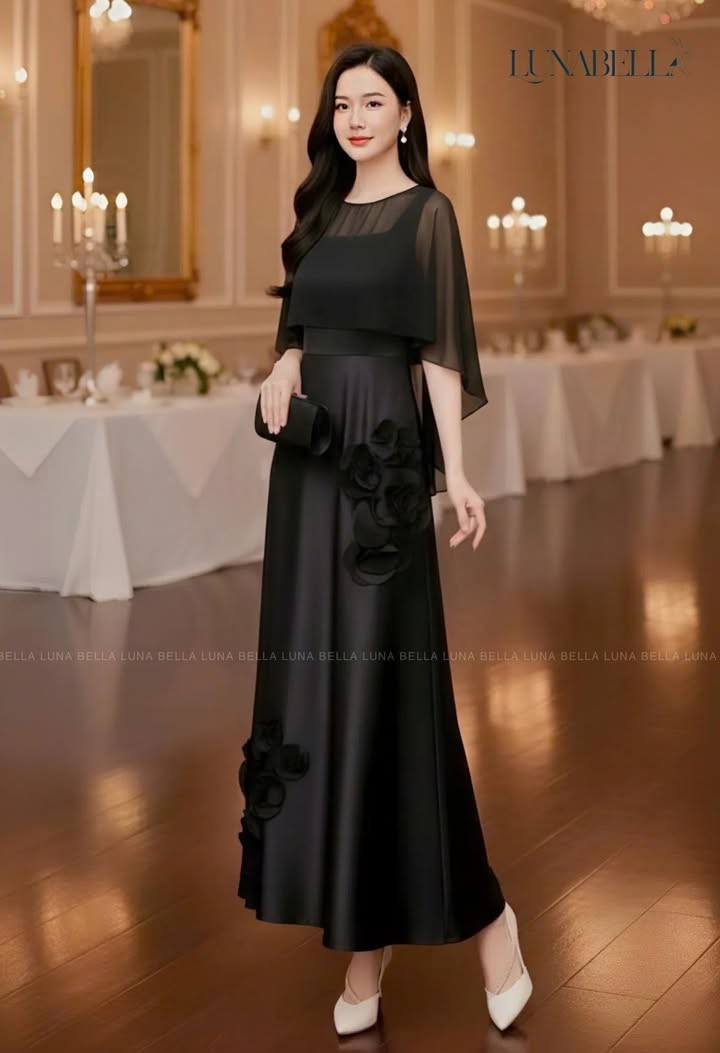 Váy dài kèm choàng ALLURE màu ĐEN