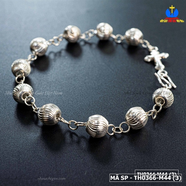 Lắc mân côi tràng hạt bạc M44 bi vân 8ly