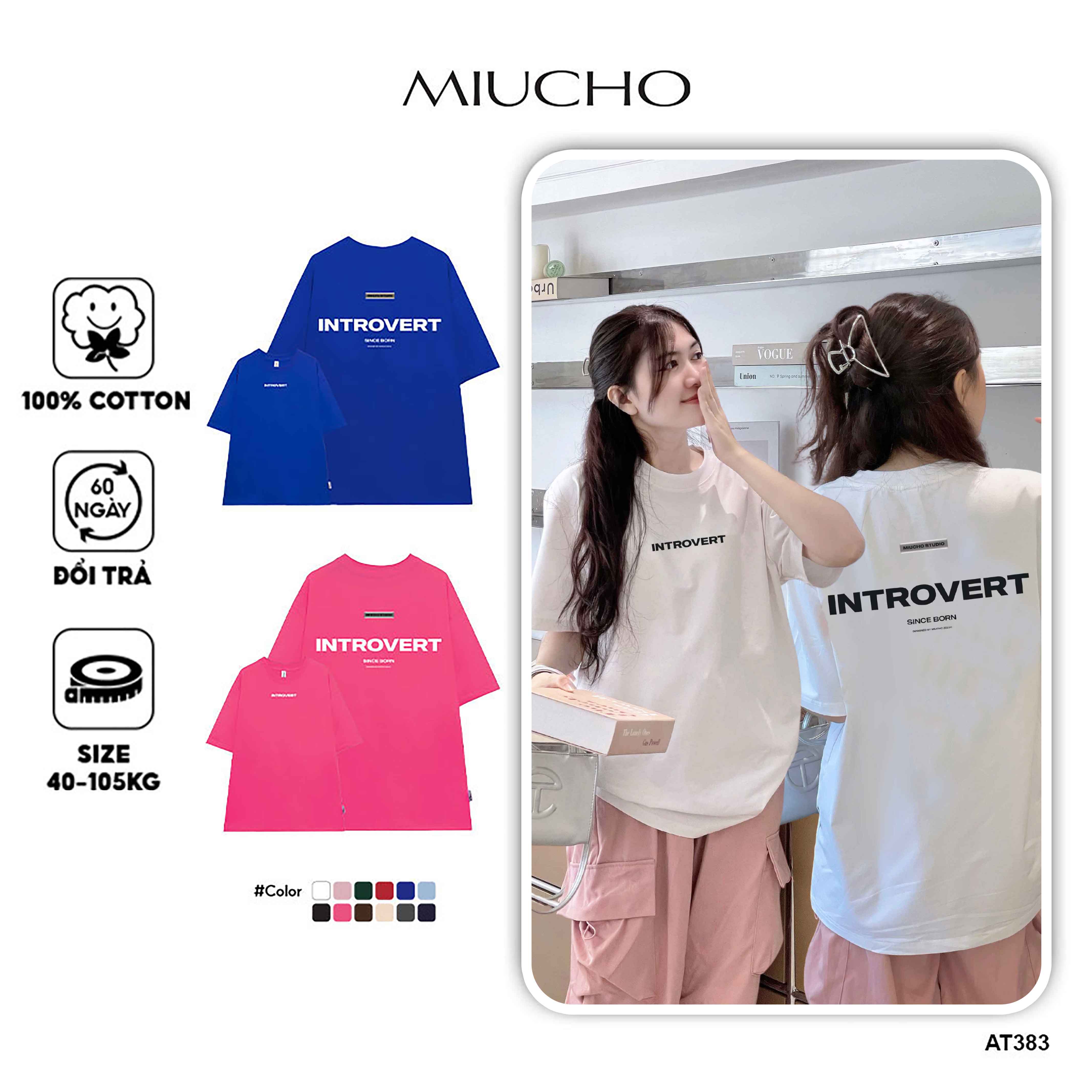 Áo thun unisex form rộng AT383 Miucho chất vải cotton in brand name_thumbnail_8