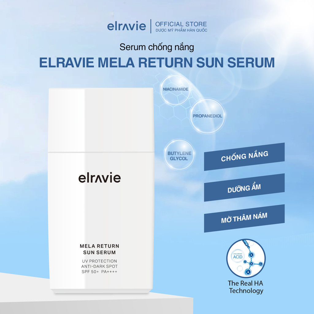 Serum Chống Nắng Giảm Nhăn, Giảm Thâm Nám & Giúp Sáng Da Elravie Mela Return Sun Serum 50ml