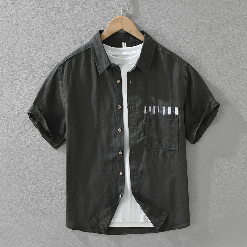 Áo Sơ Mi Nam Ngắn Tay Lyocell Phối Màu Phong Cách Nhật Bản – Form Rộng Nghệ Thuật Thời Trang_thumbnail_6