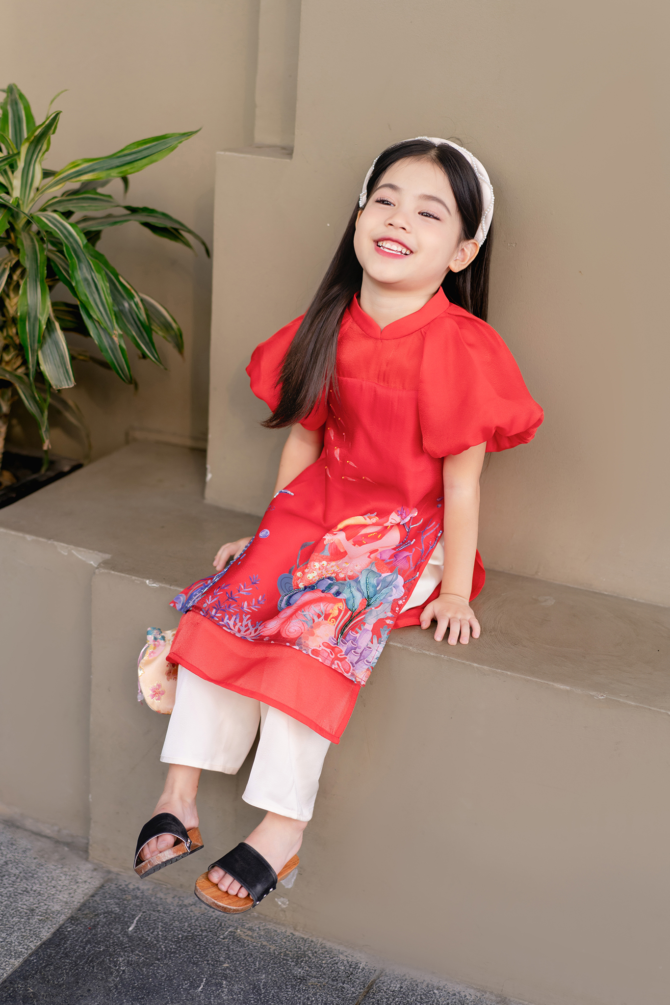 Áo dài con in mẹ con Biển