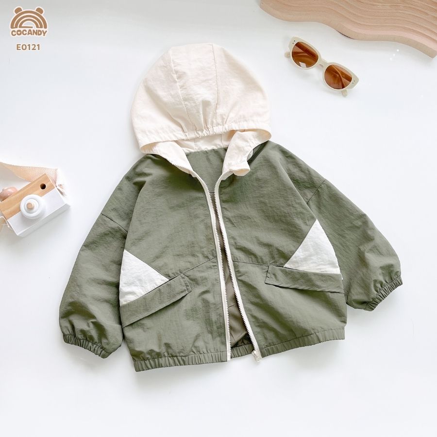 Áo khoác gió XANH RÊU phối mũ be 2 túi cạnh_thumbnail_1