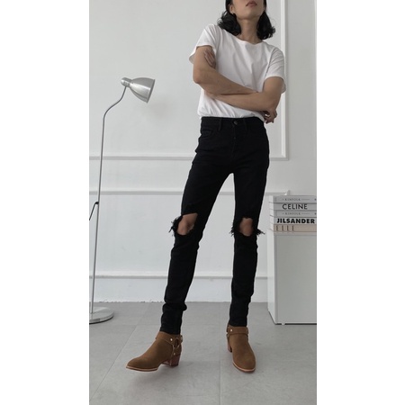 Quần Jeans đen rách gối cao cấp | Black Ripped Jeans_thumbnail_3