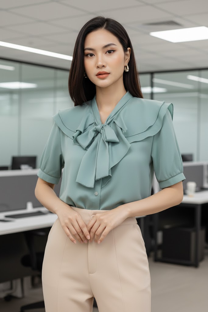 Áo kiểu cột nơ tay bồng_thumbnail_3