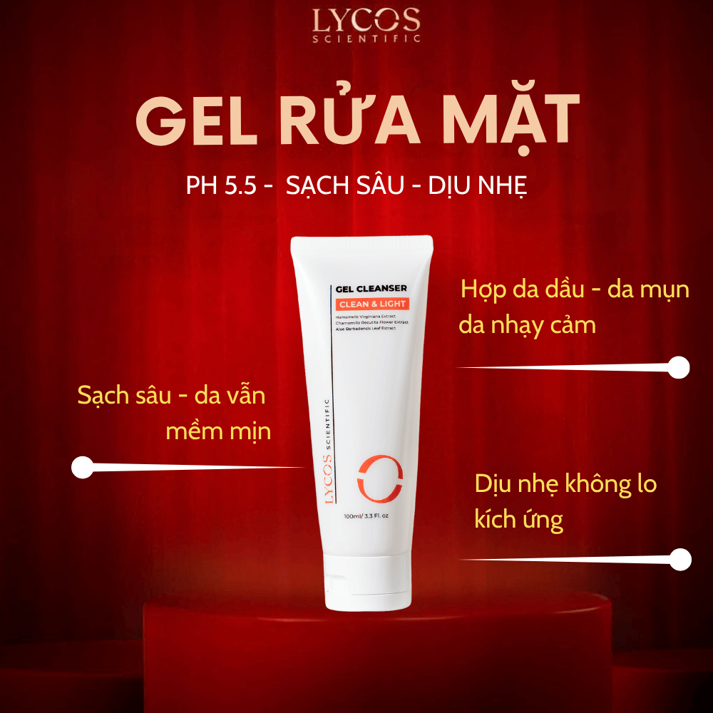Gel rửa mặt LYCOS Clean & Light Làm Sạch Sâu, Hỗ Trợ Kháng Viêm, Làm Dịu Da 100ml