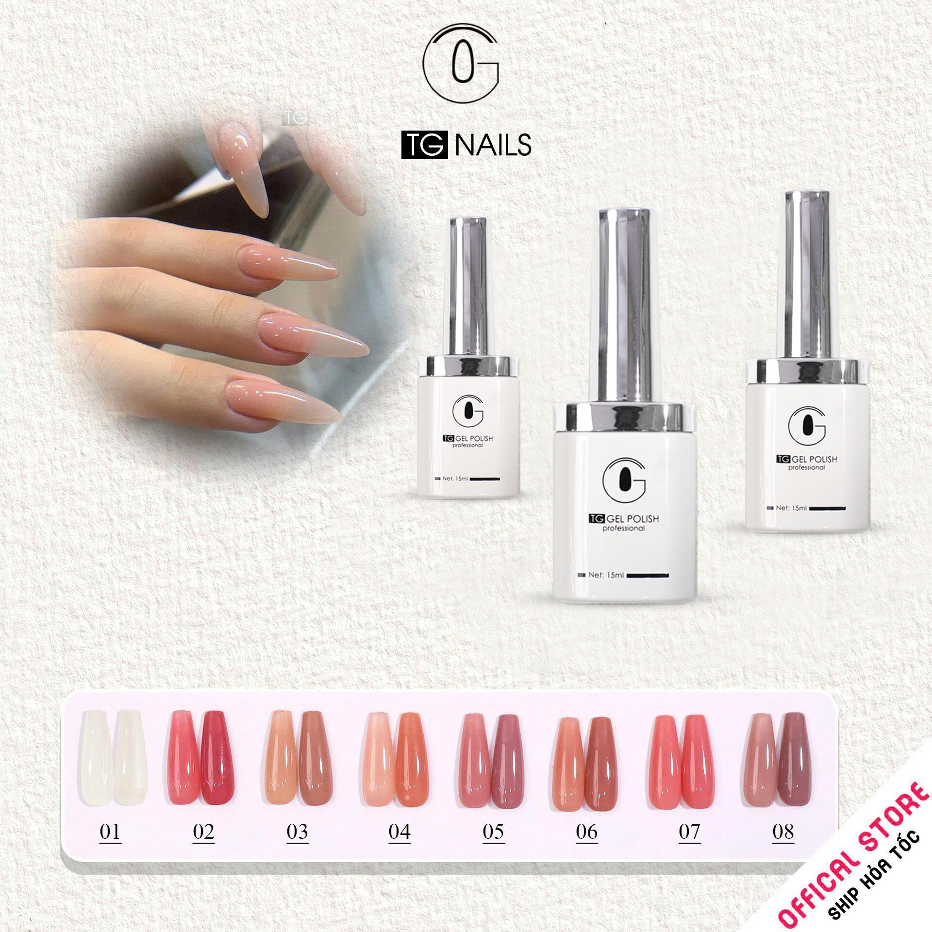 Sơn móng gel TG. Dung tích: 15ml/ lọ. Nhãn hàng TG nail.