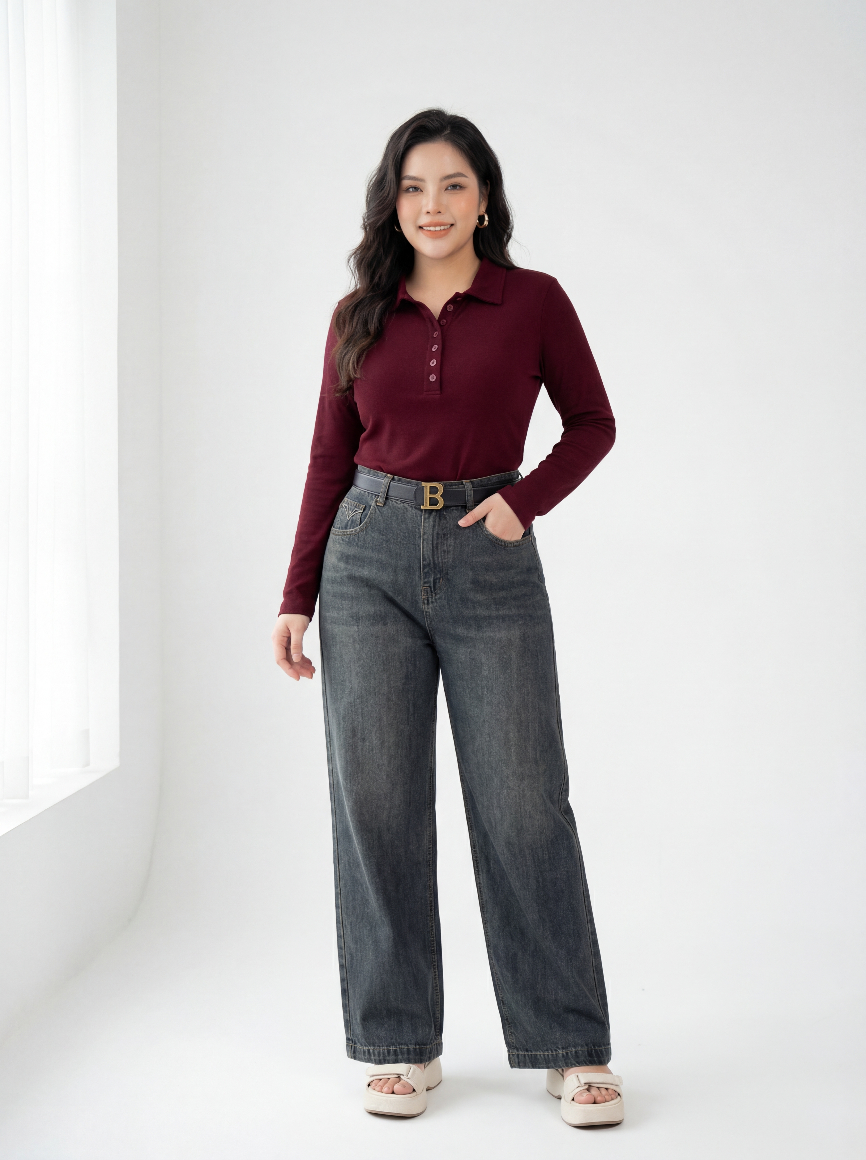 BIGSIZE NỮ - Quần jean ống suông thêu T-QJ5019