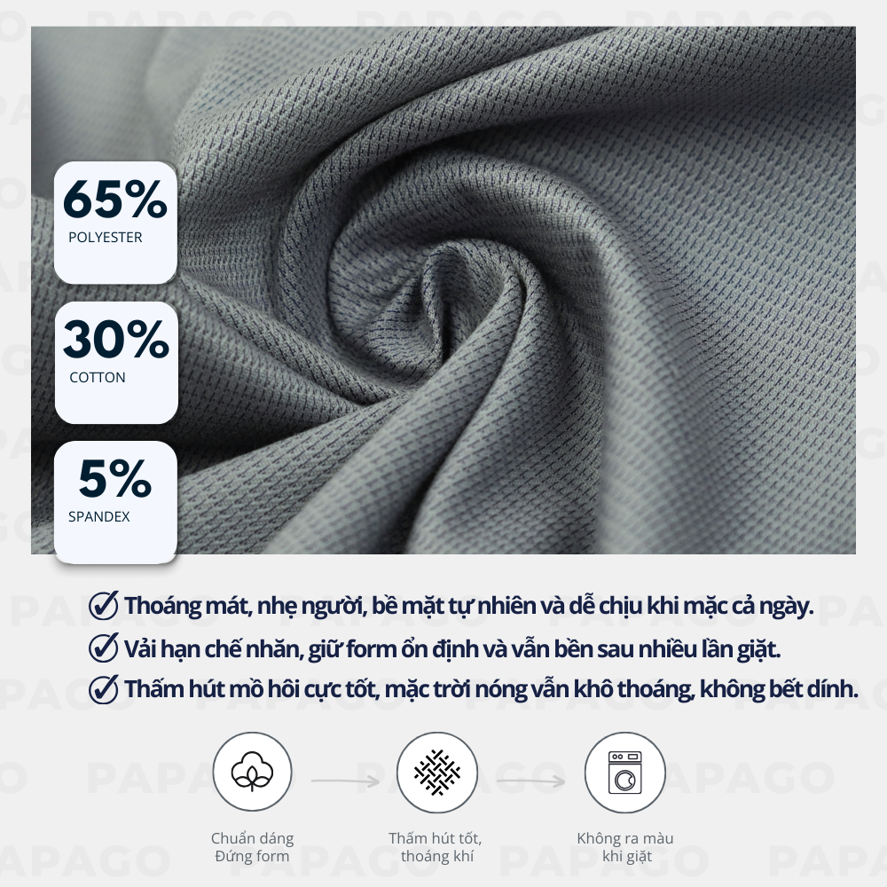 Áo sơ mi nam Trung niên thêu logo PAPAGO tay ngắn lai ngang - P25SNTT004