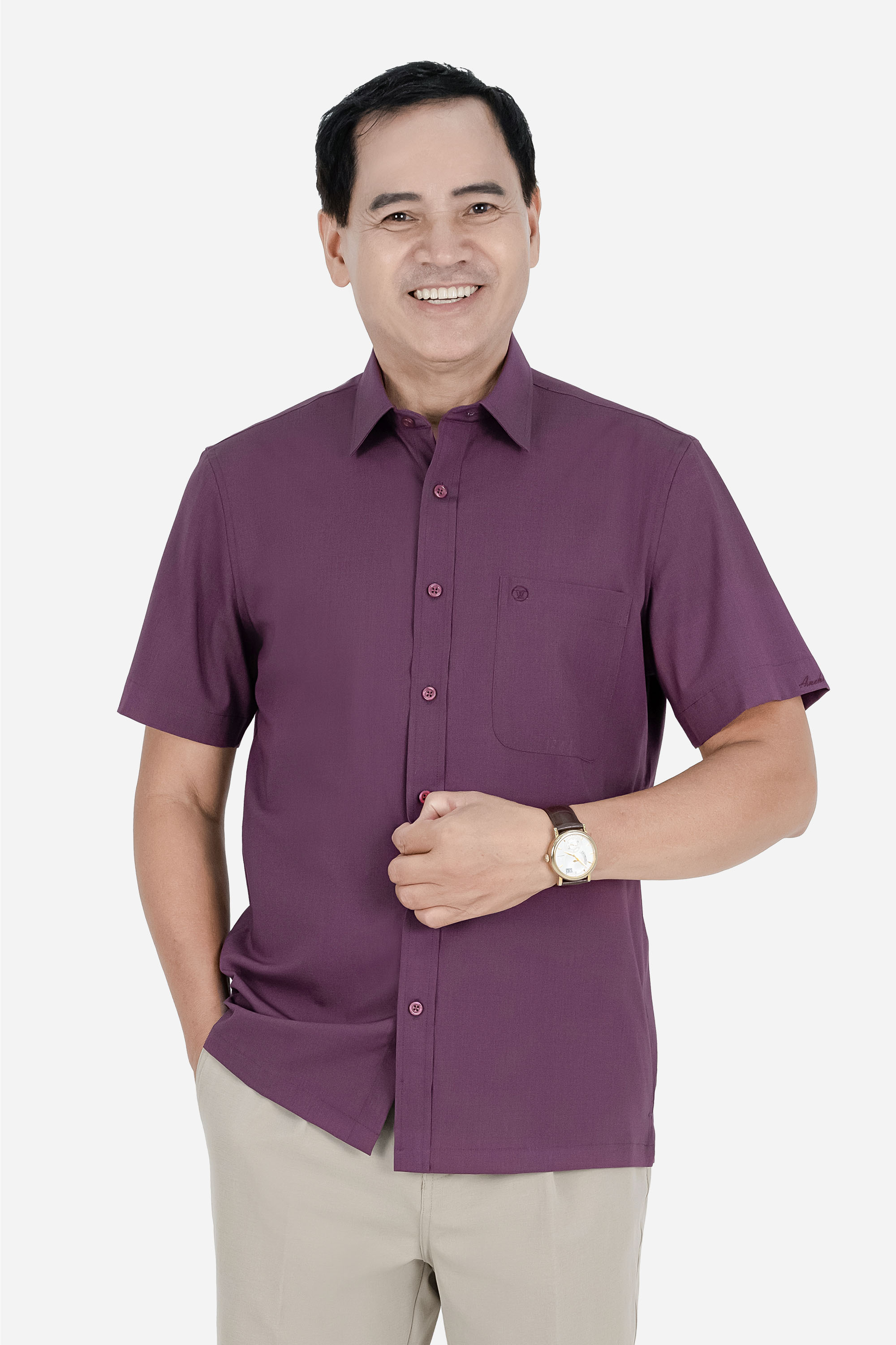 Áo Sơ Mi Trơn Cộc Tay Nam Trung Niên ANCHI Chất Liệu Sợi Gỗ Thoáng Mát Màu Xanh Nhạt_thumbnail_45