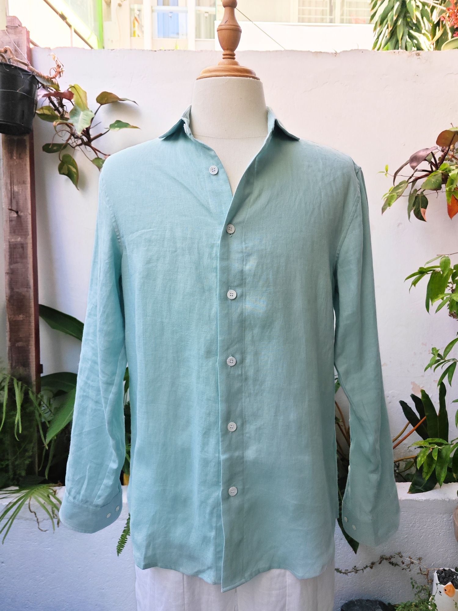 Sơ mi 100% linen tay dài cổ kiểu Ý