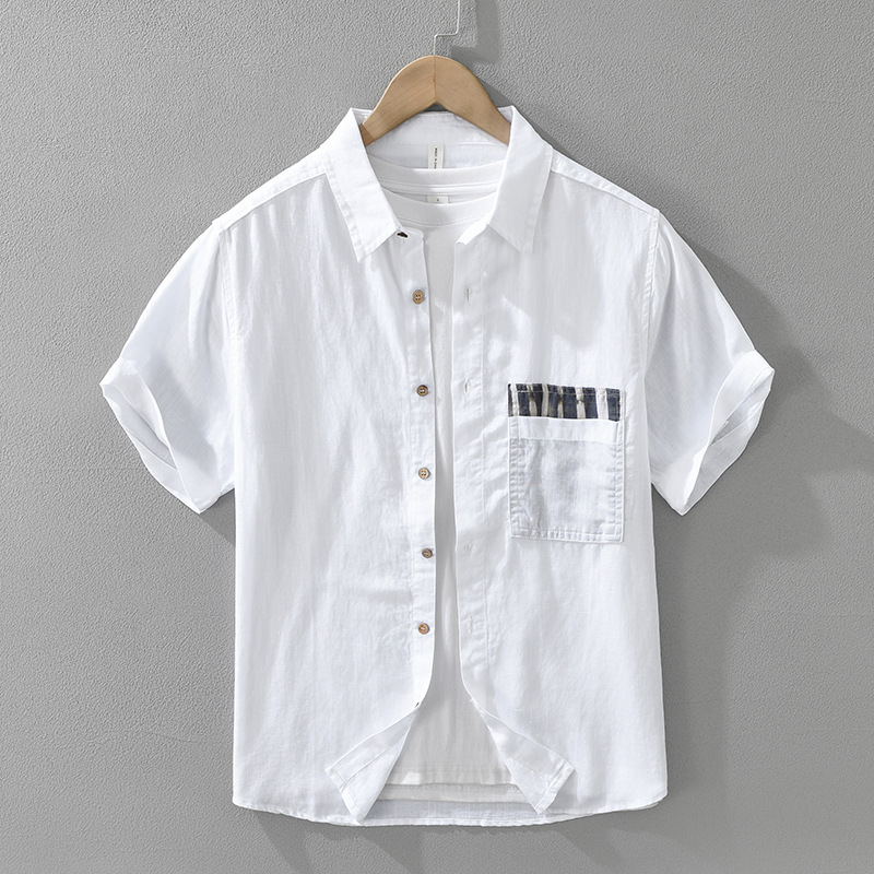 Áo Sơ Mi Nam Ngắn Tay Lyocell Phối Màu Phong Cách Nhật Bản – Form Rộng Nghệ Thuật Thời Trang