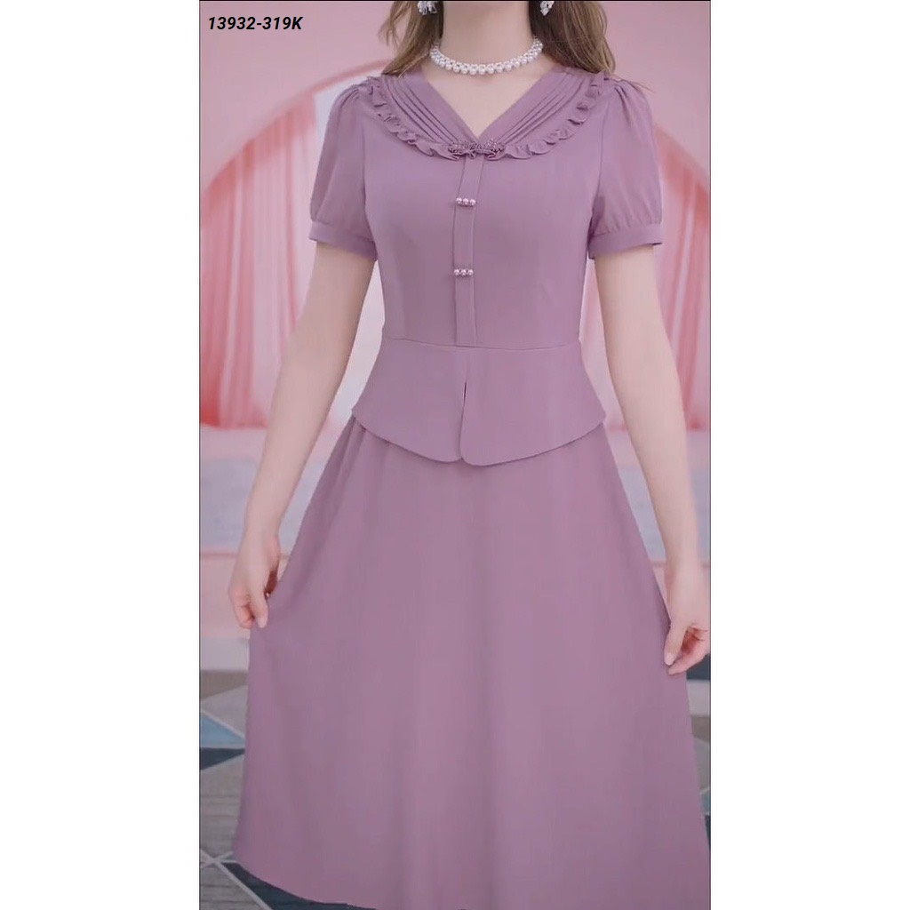 13932-ĐẦM XÒE TAY NGẮN CỔ CÁCH ĐIỆU(voan, lót, TÍM)FREESHIP_thumbnail_1