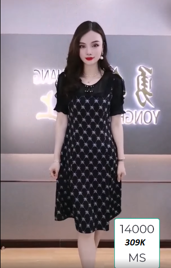 14000-Đầm chữ A phối  voan họa tiết nơ kẻ sọc (thun lụa, voan)FREESHIP_thumbnail_1