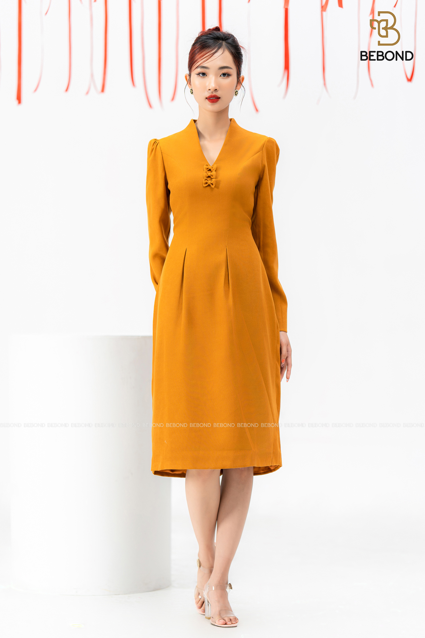 Đầm nhung tăm NÂU VÀNG- VIOLET