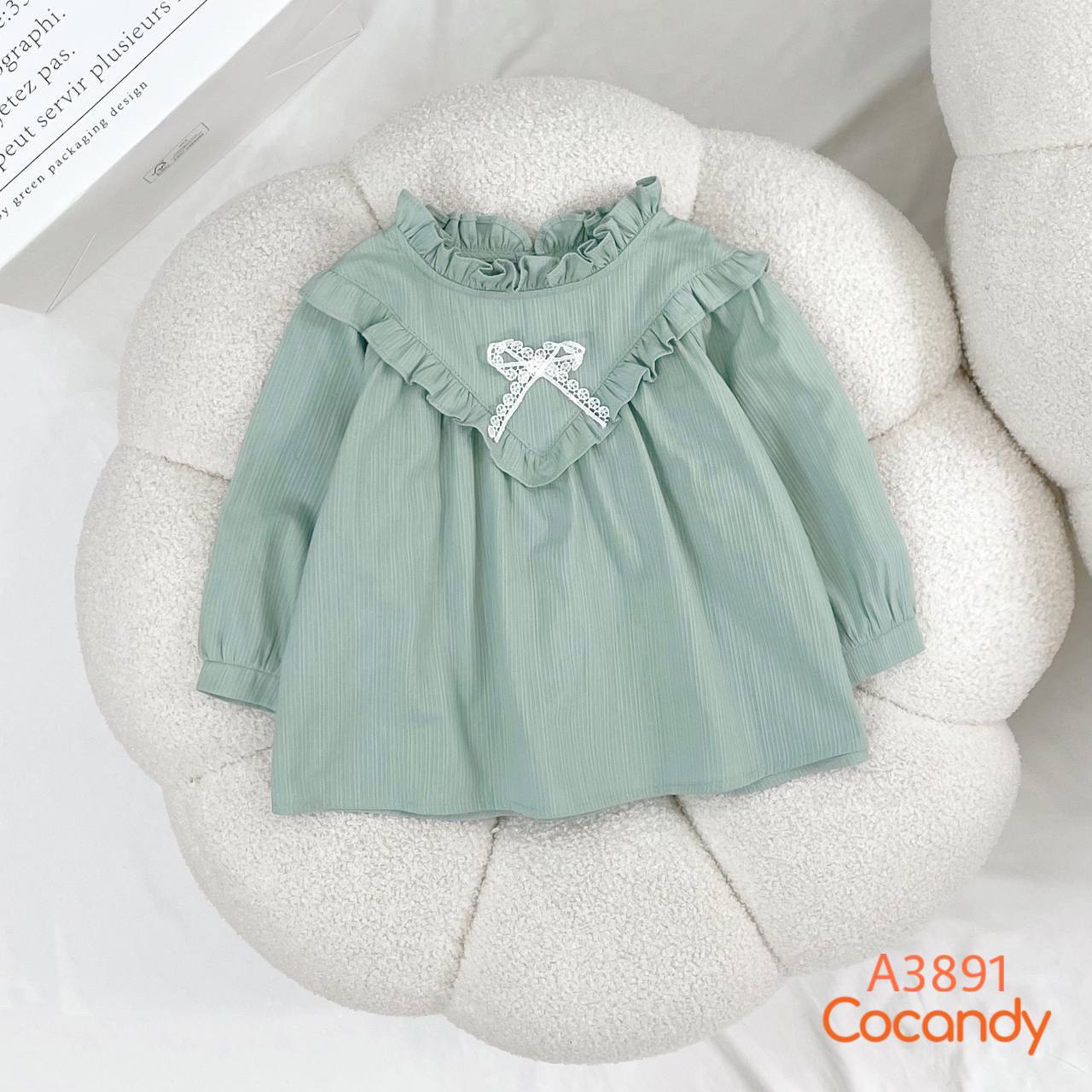 Áo dài sơ mi XANH MINT cổ bèo nơ ren_thumbnail_0