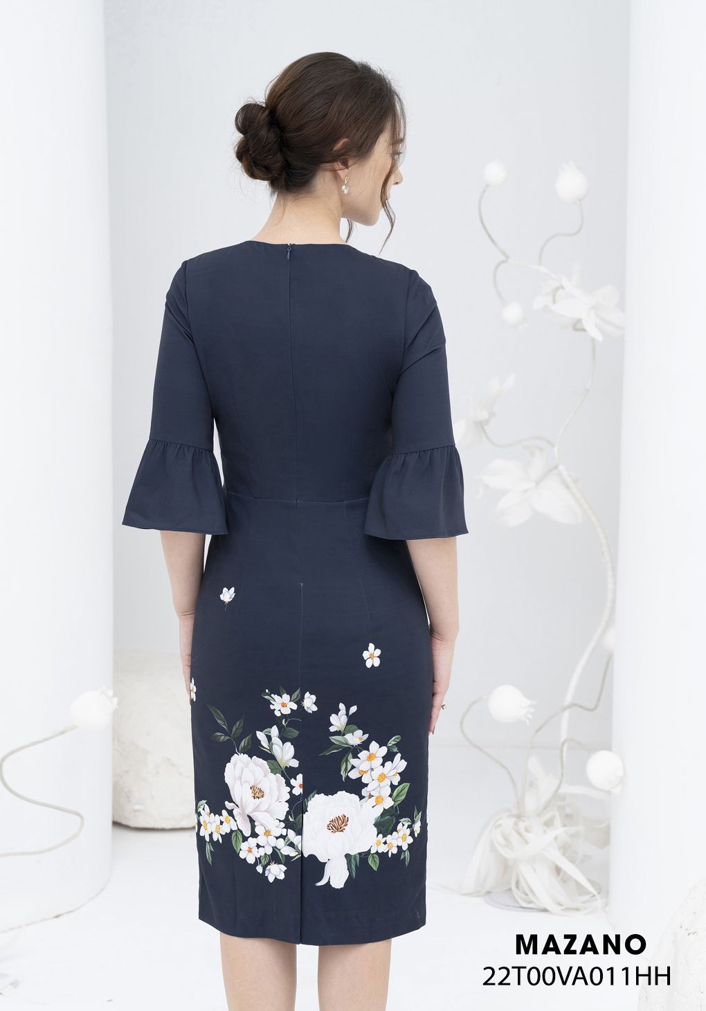 Đầm xanh suông tay loe họa tiết_thumbnail_2