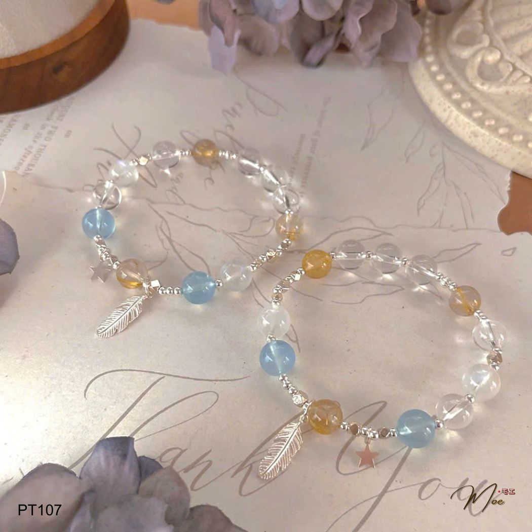 PT107 - Lắc tay mix đá tự nhiên lông vũ ngôi sao