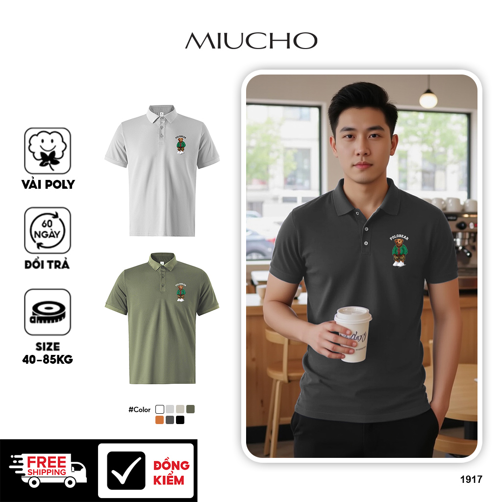 Áo polo nam form vừa 1917 Miucho Iconic vải cá sấu đứng form thoáng mát in mix_thumbnail_1