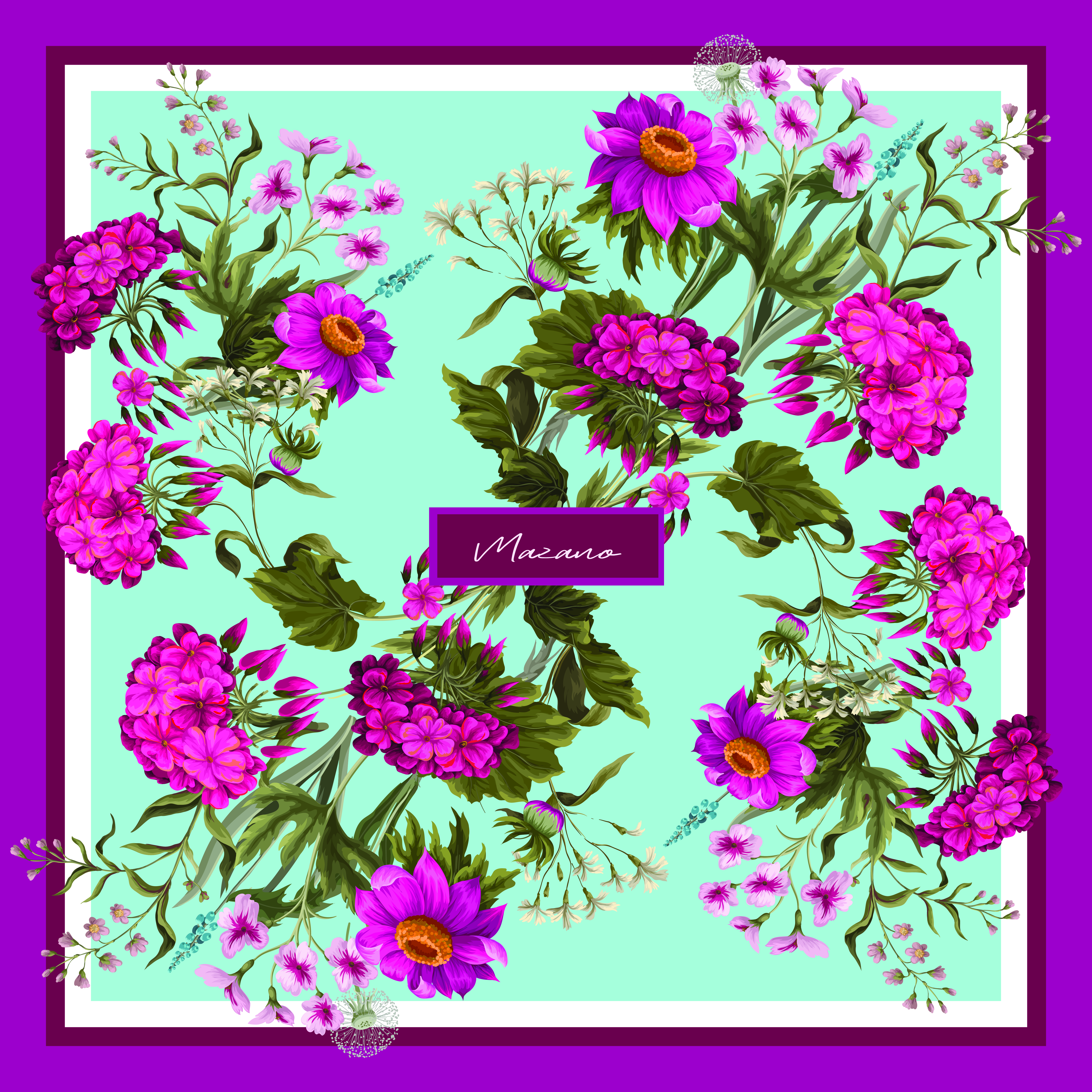 Khăn lụa vuông 90x90 In họa tiết hoa lá rực rỡ