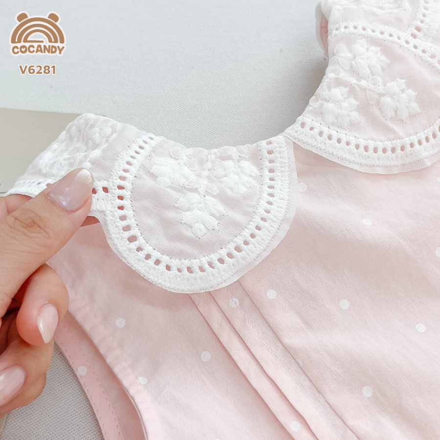 Váy sát nách HỒNG chấm bi nhún phối 2 nơ_thumbnail_7