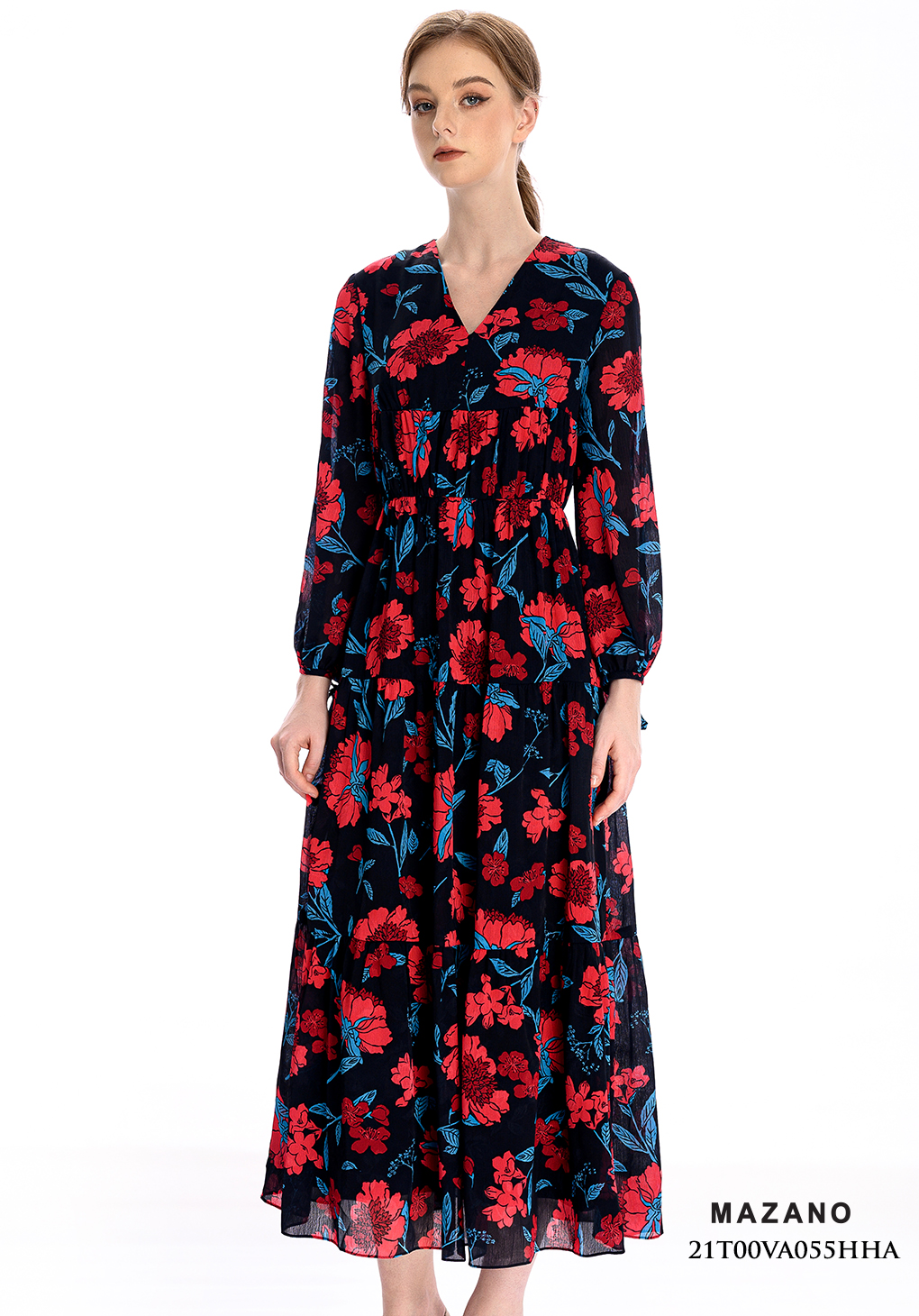 Đầm họa tiết dáng dài chân rủ tay cách điệu_thumbnail_2