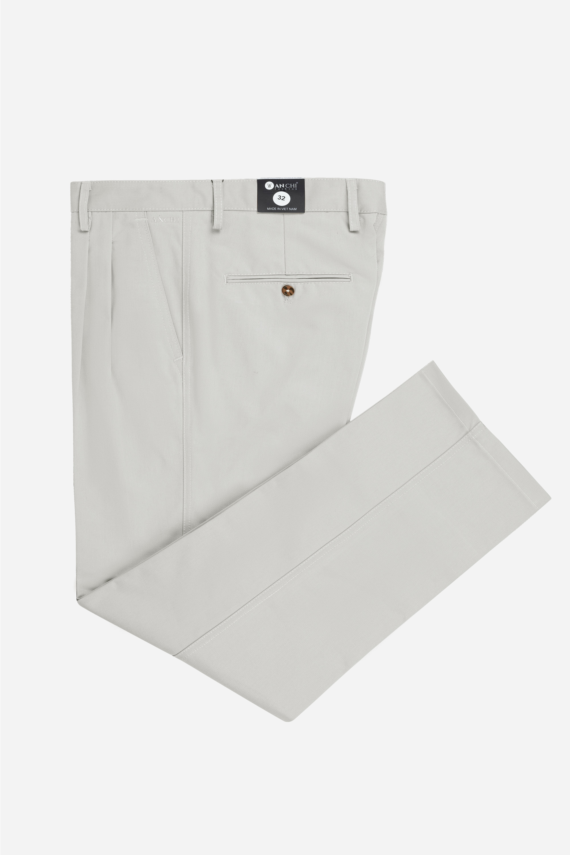 Quần Kaki Thô 2 Li Nam Trung Niên ANCHI Phom Suông Ống Rộng Màu Kem Ghi